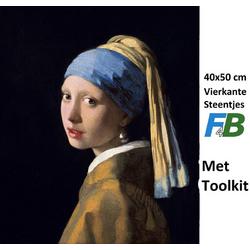 F4B Meisje met de parel | Johannes Vermeer | Schilderij | Diamond painting pakket- 40X50CM | VOLLEDIG dekkend | Diamant Schilderen |  Volwassenen | VIERKANT